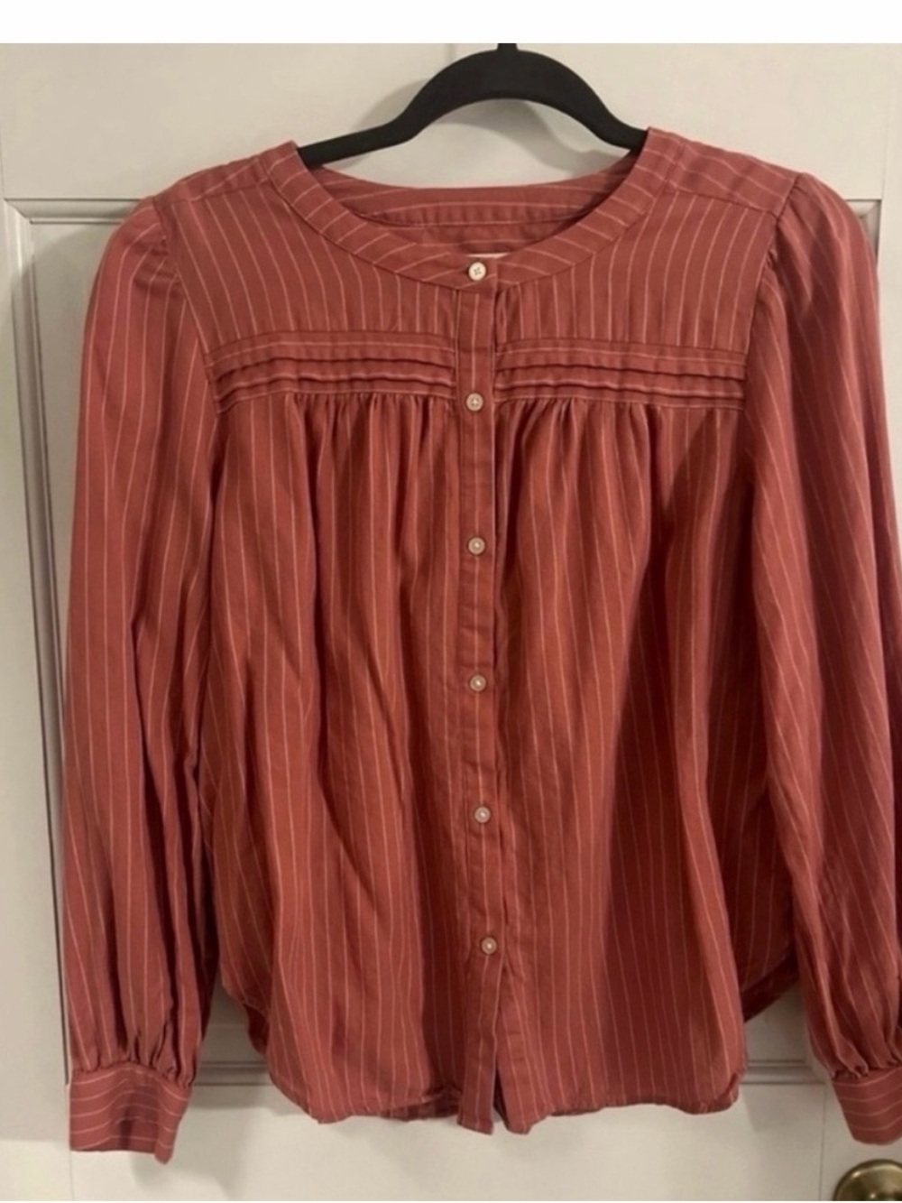 LOFT Rust Striped Button-Up Blouse Size Medium 100% Cotton
